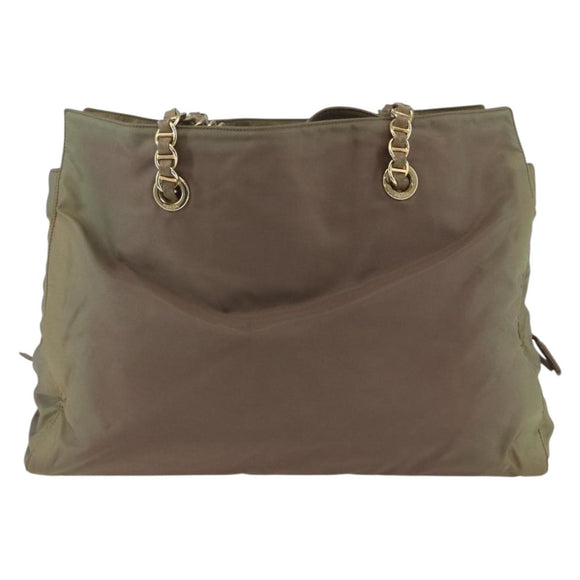 PRADA Chain Shoulder Bag Nylon Khaki Gold Auth bs32294