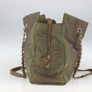 PRADA Chain Shoulder Bag Nylon Khaki Gold Auth bs32294-3