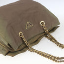 PRADA Chain Shoulder Bag Nylon Khaki Gold Auth bs32294-6