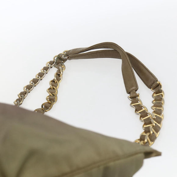 PRADA Chain Shoulder Bag Nylon Khaki Gold Auth bs32294