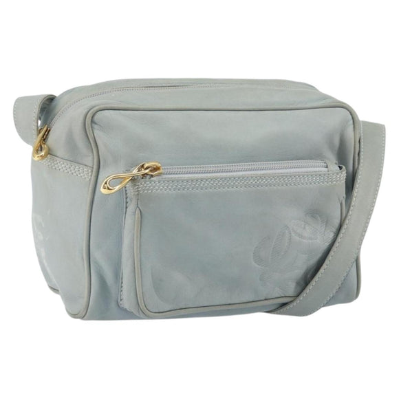 LOEWE Anagram Shoulder Bag Leather Light Blue Gold Auth bs32302