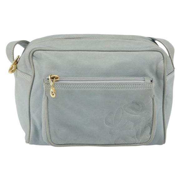 LOEWE Anagram Shoulder Bag Leather Light Blue Gold Auth bs32302