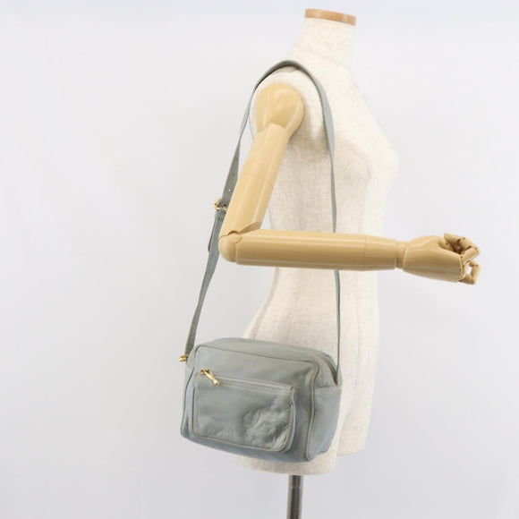 LOEWE Anagram Shoulder Bag Leather Light Blue Gold Auth bs32302