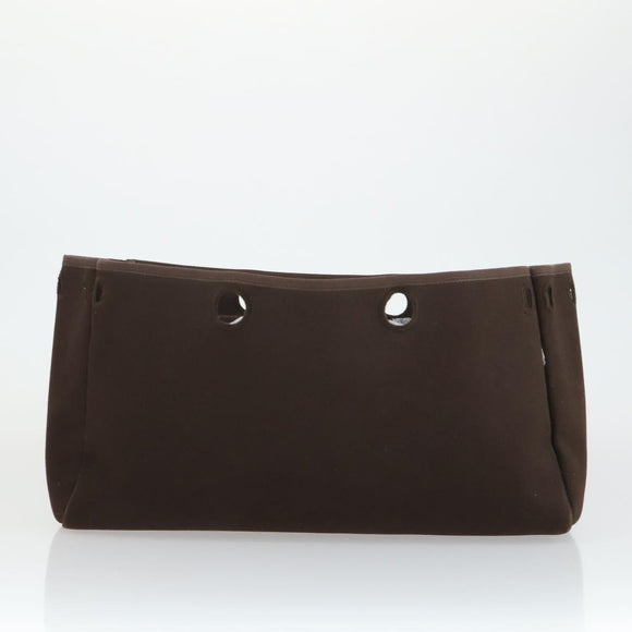 HERMES Herbag Cabas MM Hand Bag Canvas Leather Gold Brown Auth bs32307