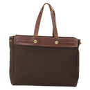HERMES Herbag Cabas MM Hand Bag Canvas Leather Gold Brown Auth bs32307-2
