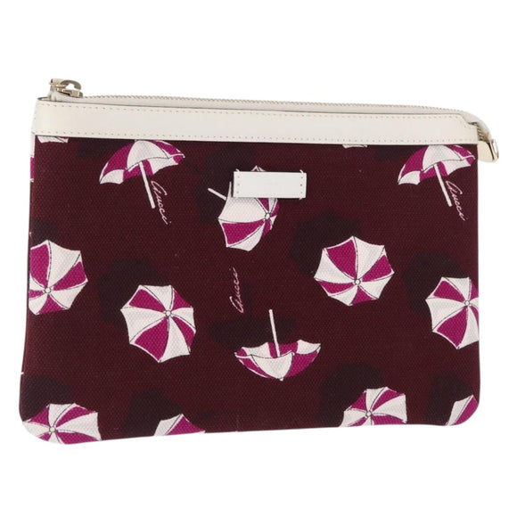 GUCCI Clutch Bag Canvas Gold Bordeaux Auth bs32310