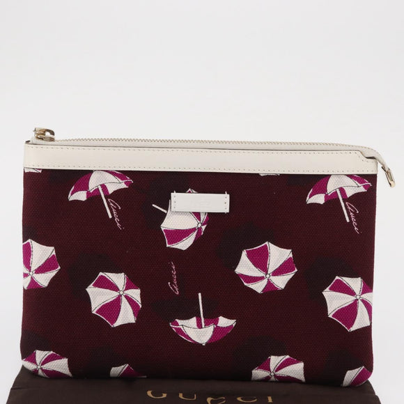 GUCCI Clutch Bag Canvas Gold Bordeaux Auth bs32310