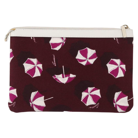 GUCCI Clutch Bag Canvas Gold Bordeaux Auth bs32310