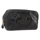 CHANEL Pouch Patent leather Black Gold CC Auth bs32314-1