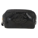 CHANEL Pouch Patent leather Black Gold CC Auth bs32314-2