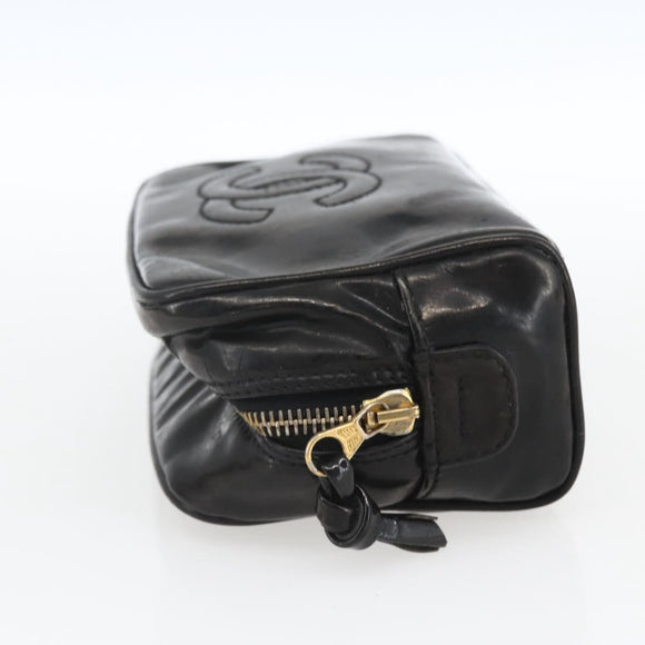 CHANEL Pouch Patent leather Black Gold CC Auth bs32314