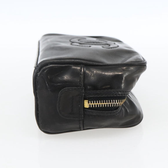CHANEL Pouch Patent leather Black Gold CC Auth bs32314
