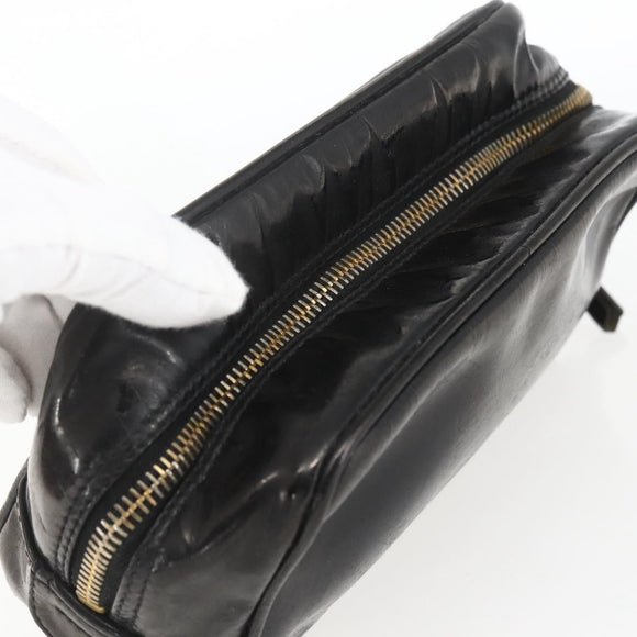 CHANEL Pouch Patent leather Black Gold CC Auth bs32314