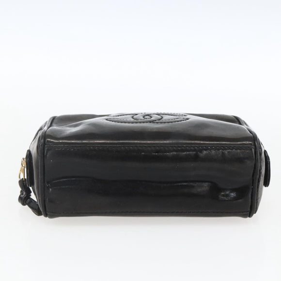 CHANEL Pouch Patent leather Black Gold CC Auth bs32314