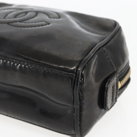 CHANEL Pouch Patent leather Black Gold CC Auth bs32314