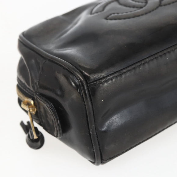 CHANEL Pouch Patent leather Black Gold CC Auth bs32314