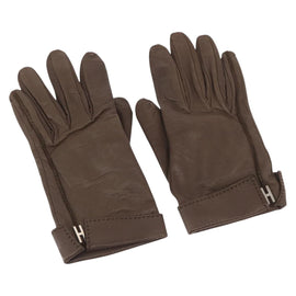 HERMES Joo Do H Gloves Leather Brown Auth bs32329