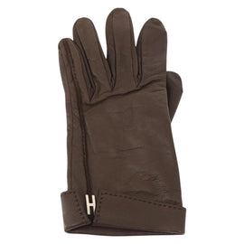 HERMES Joo Do H Gloves Leather Brown Auth bs32329 - 0