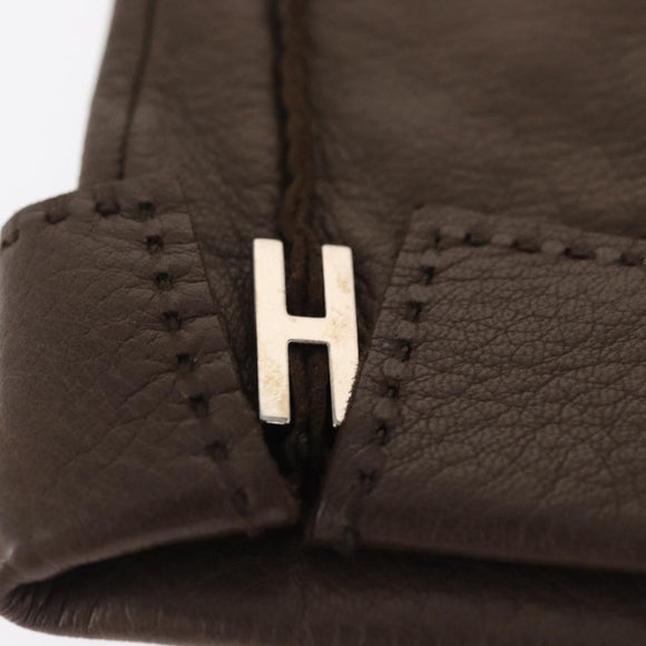 HERMES Joo Do H Gloves Leather Brown Auth bs32329
