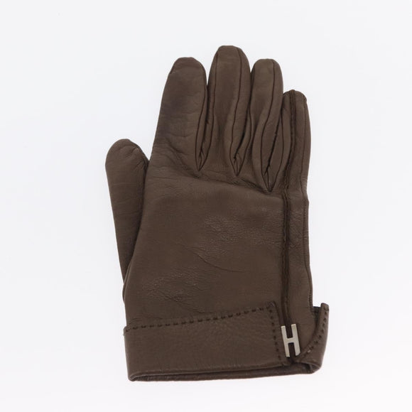 HERMES Joo Do H Gloves Leather Brown Auth bs32329