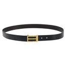 HERMES Belt Leather 44.5"" Black Gold Auth bs32330-1