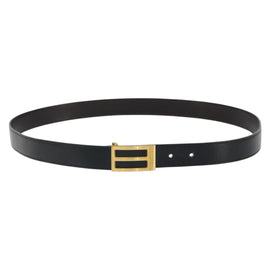 HERMES Belt Leather 44.5"" Black Gold Auth bs32330
