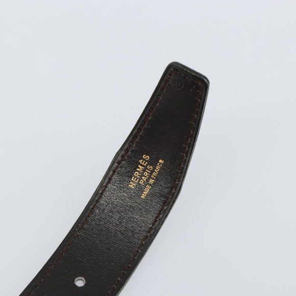 HERMES Belt Leather 44.5"" Black Gold Auth bs32330