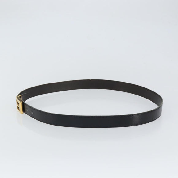 HERMES Belt Leather 44.5"" Black Gold Auth bs32330