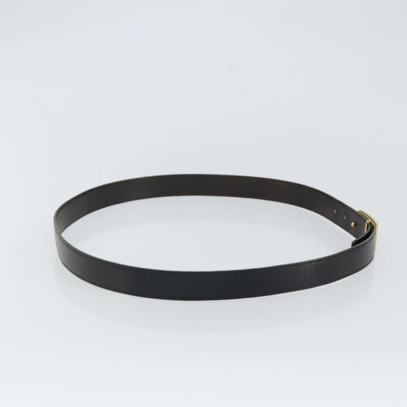 HERMES Belt Leather 44.5"" Black Gold Auth bs32330