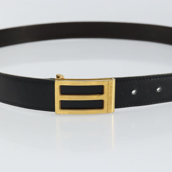 HERMES Belt Leather 44.5"" Black Gold Auth bs32330