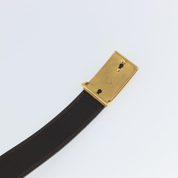 HERMES Belt Leather 44.5"" Black Gold Auth bs32330