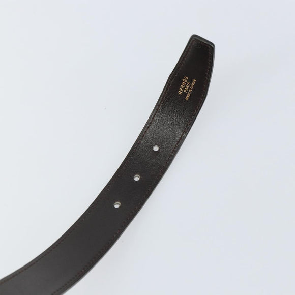 HERMES Belt Leather 44.5"" Black Gold Auth bs32330