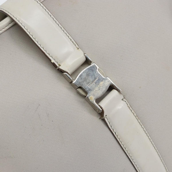 Salvatore Ferragamo Shoulder Bag Nylon Gray Silver Auth bs32334