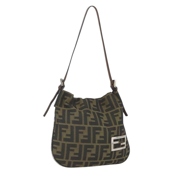 FENDI Zucca Canvas Schoudertas Zwart Bruin Auth bs32335
