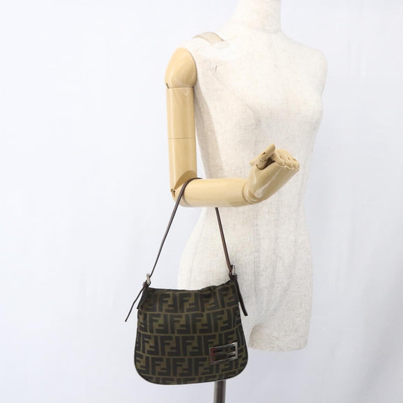 FENDI Zucca Canvas Schoudertas Zwart Bruin Auth bs32335