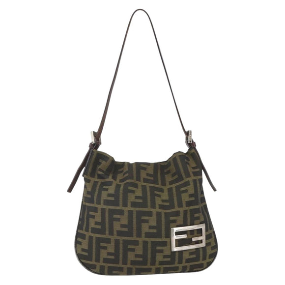 FENDI Zucca Canvas Schoudertas Zwart Bruin Auth bs32335