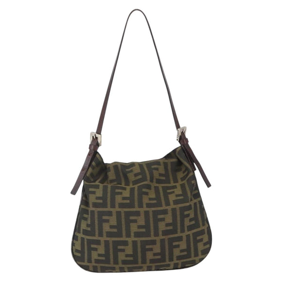 FENDI Zucca Canvas Schoudertas Zwart Bruin Auth bs32335