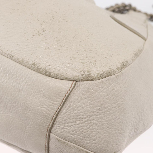 PRADA Chain Tote Bag Leather White Silver Auth bs32336