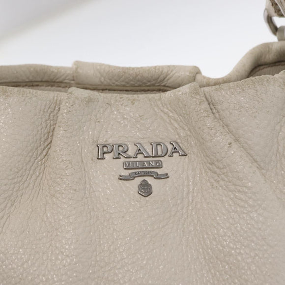 PRADA Chain Tote Bag Leather White Silver Auth bs32336