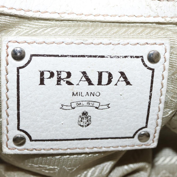 PRADA Chain Tote Bag Leather White Silver Auth bs32336
