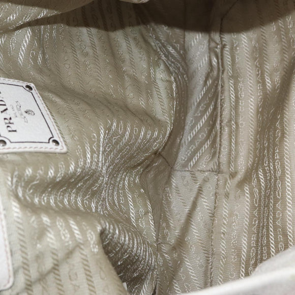 PRADA Chain Tote Bag Leather White Silver Auth bs32336