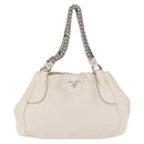 PRADA Chain Tote Bag Leather White Silver Auth bs32336-13