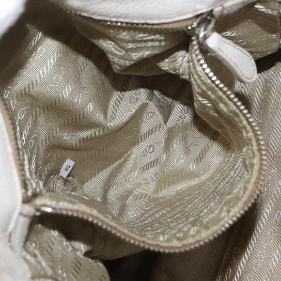 PRADA Chain Tote Bag Leather White Silver Auth bs32336