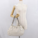 PRADA Chain Tote Bag Leather White Silver Auth bs32336-22