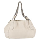 PRADA Chain Tote Bag Leather White Silver Auth bs32336-2
