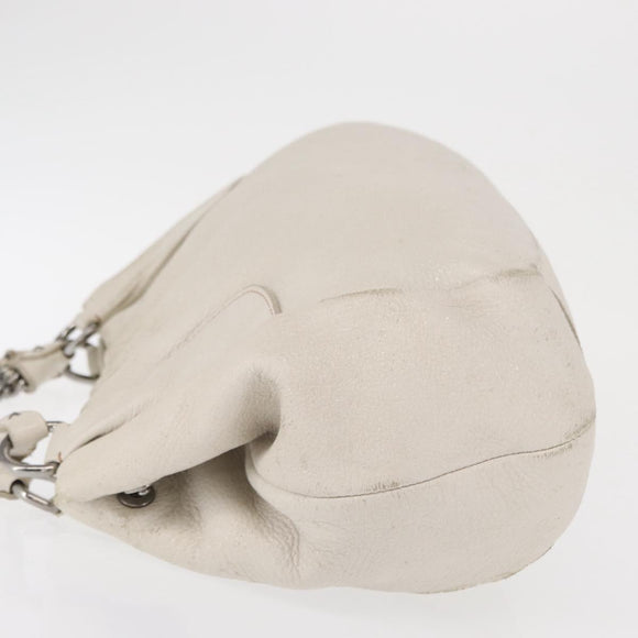 PRADA Chain Tote Bag Leather White Silver Auth bs32336