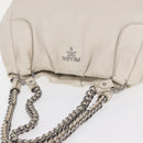 PRADA Chain Tote Bag Leather White Silver Auth bs32336-6