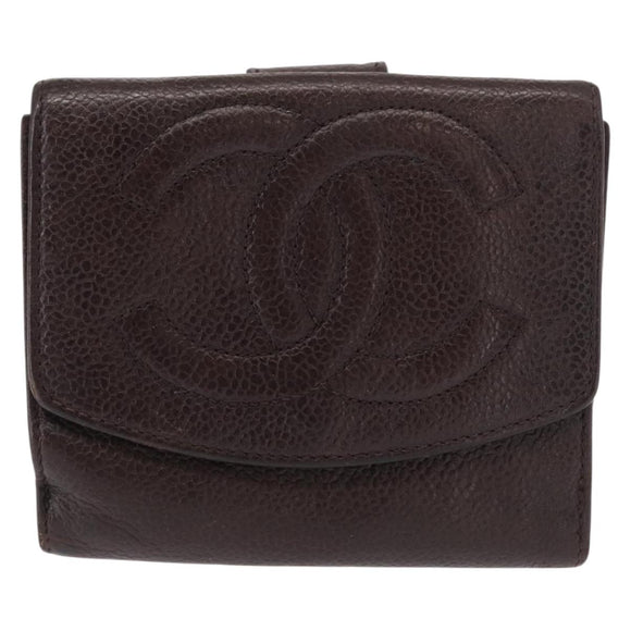 CHANEL Bifold Wallet Caviar Skin Black Gold CC Auth bs32337