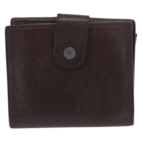 CHANEL Bifold Wallet Caviar Skin Black Gold CC Auth bs32337