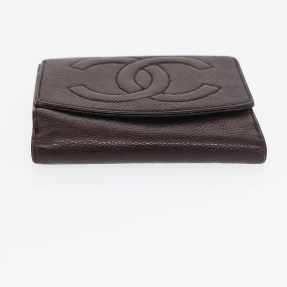 CHANEL Bifold Wallet Caviar Skin Black Gold CC Auth bs32337